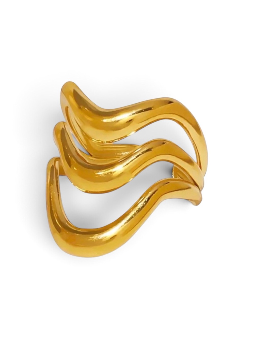 18k Gold plated Wave Trio adjustable Ring - Women's Fashion Jewelry